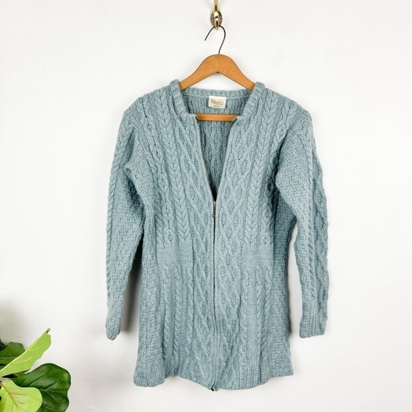 Kilronan Knitwear Made in Ireland Merino Wool Zip Up Cable Knit Sweater Sz S - Picture 1 of 7